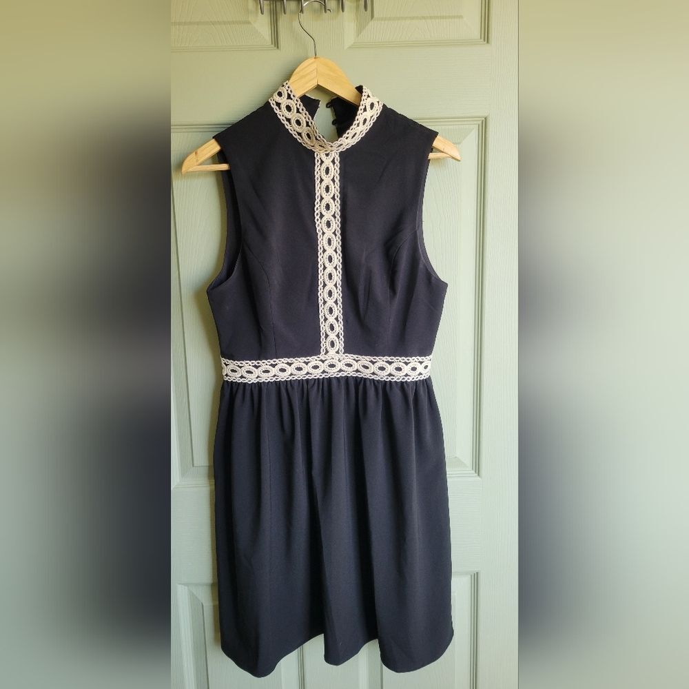 Altar'd State Black Dress with Cream Lace Trim Boho Chic Preppy Festival Size L